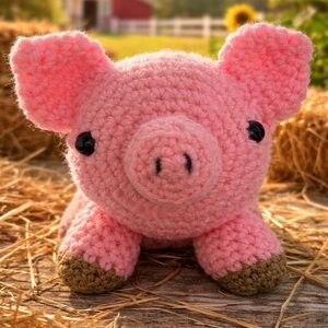 🐷 Hand-Crocheted Pink Pig Plush | Handmade Amigurumi | Farm Nursery Decor